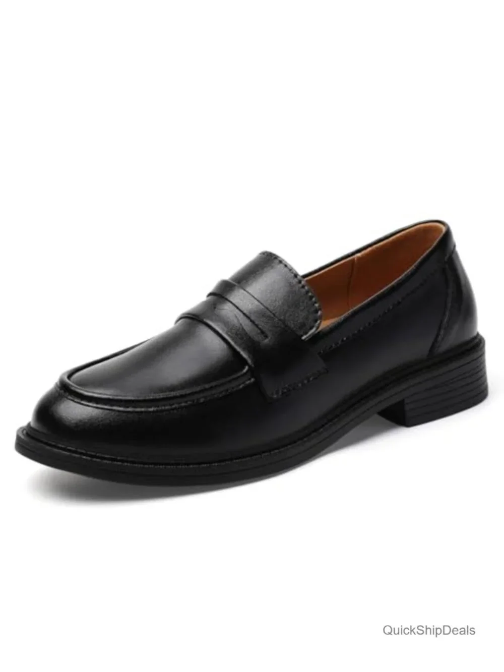 Women's Leather Penny Loafers Comfort Slip-On Business Casual Round Toe